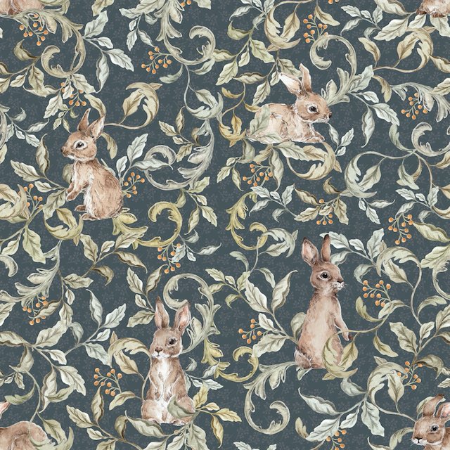 Dekornik Rabbits Grove Dark Wallpaper Sample