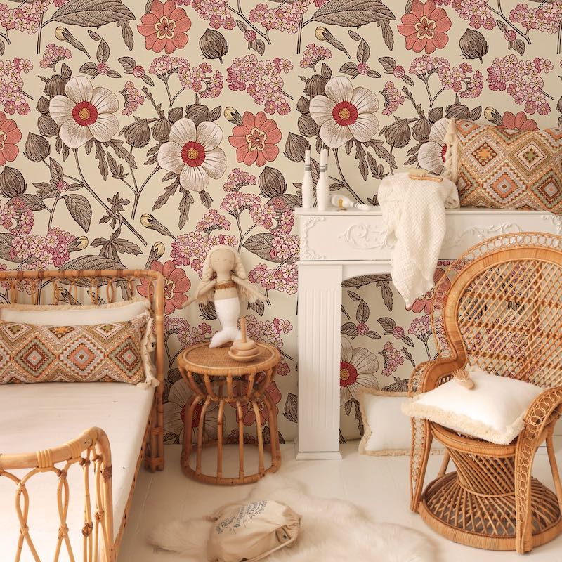 Dekornik Retro Bouquet Wallpaper in bedroom 