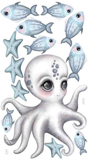 Isla Dream Prints Sea Creatures Fabric Wall Decals - Medium octopus wth fish and starfish