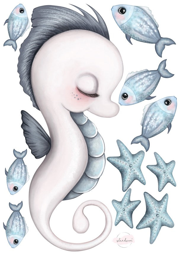 Isla Dream Prints Sea Creatures Fabric Wall Decals - Seahorse with fish and starfish