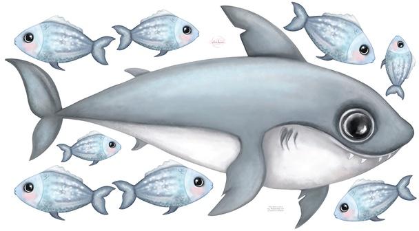 Isla Dream Prints Sea Creatures Fabric Wall Decals - Medium Shark with fish