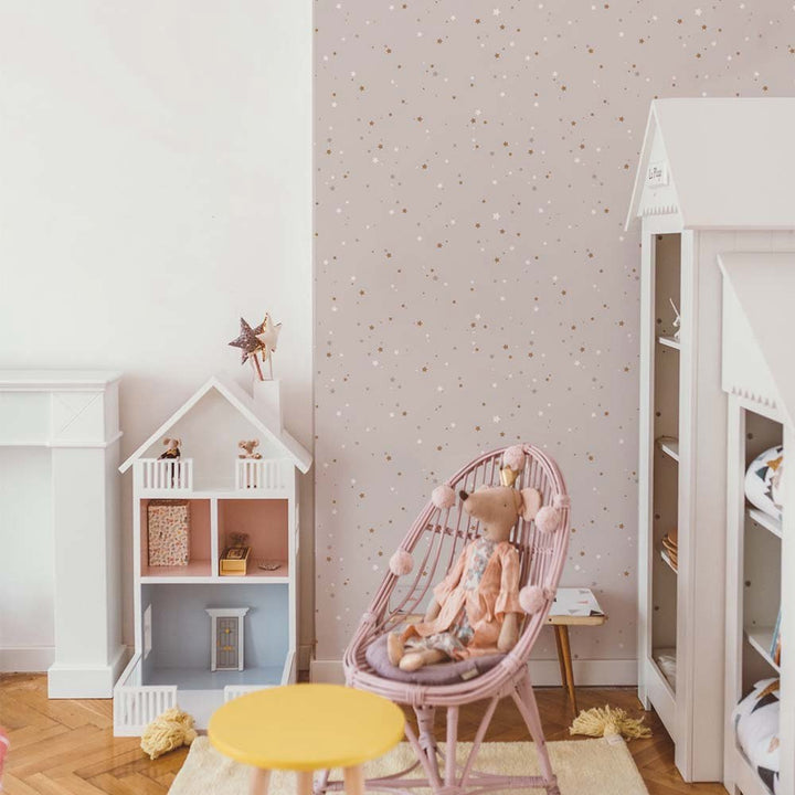 Dekornik SIMPLE Stars Minimini Cinnamon Powder Pink Wallpaper in playroom corner