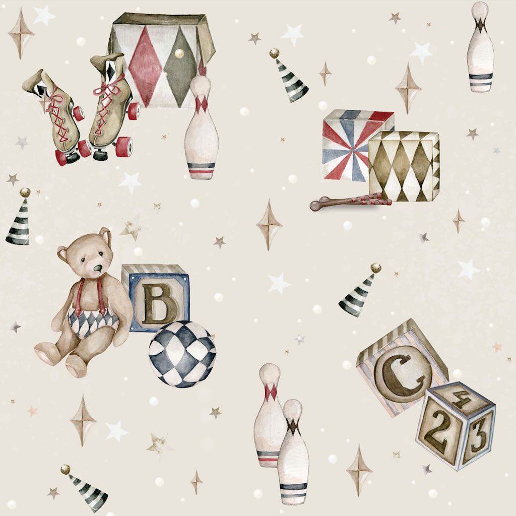 Dekornik Teddy Bears & Toys Wallpaper Sample - Beige